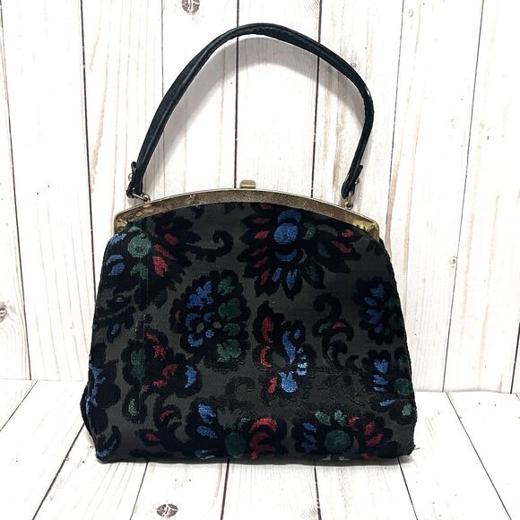 Vintage 1960’s Kadin Velvet Brocade Handbag Gold Tone Hardware - Picture 1 of 13